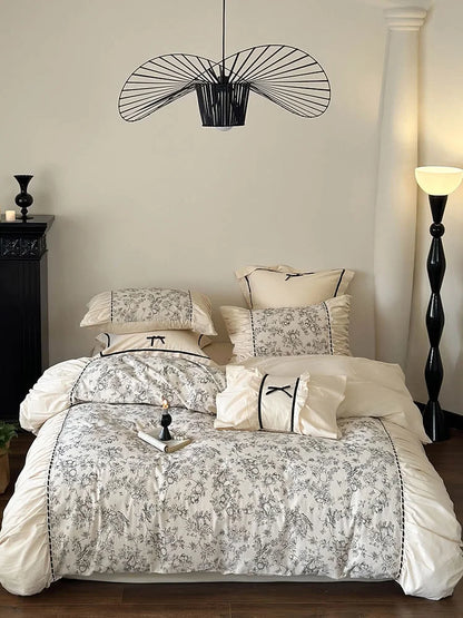 Ruffled Botanical Toile Washed Cotton Bedding Set