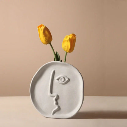 Matte Abstract Face Ceramic Vase