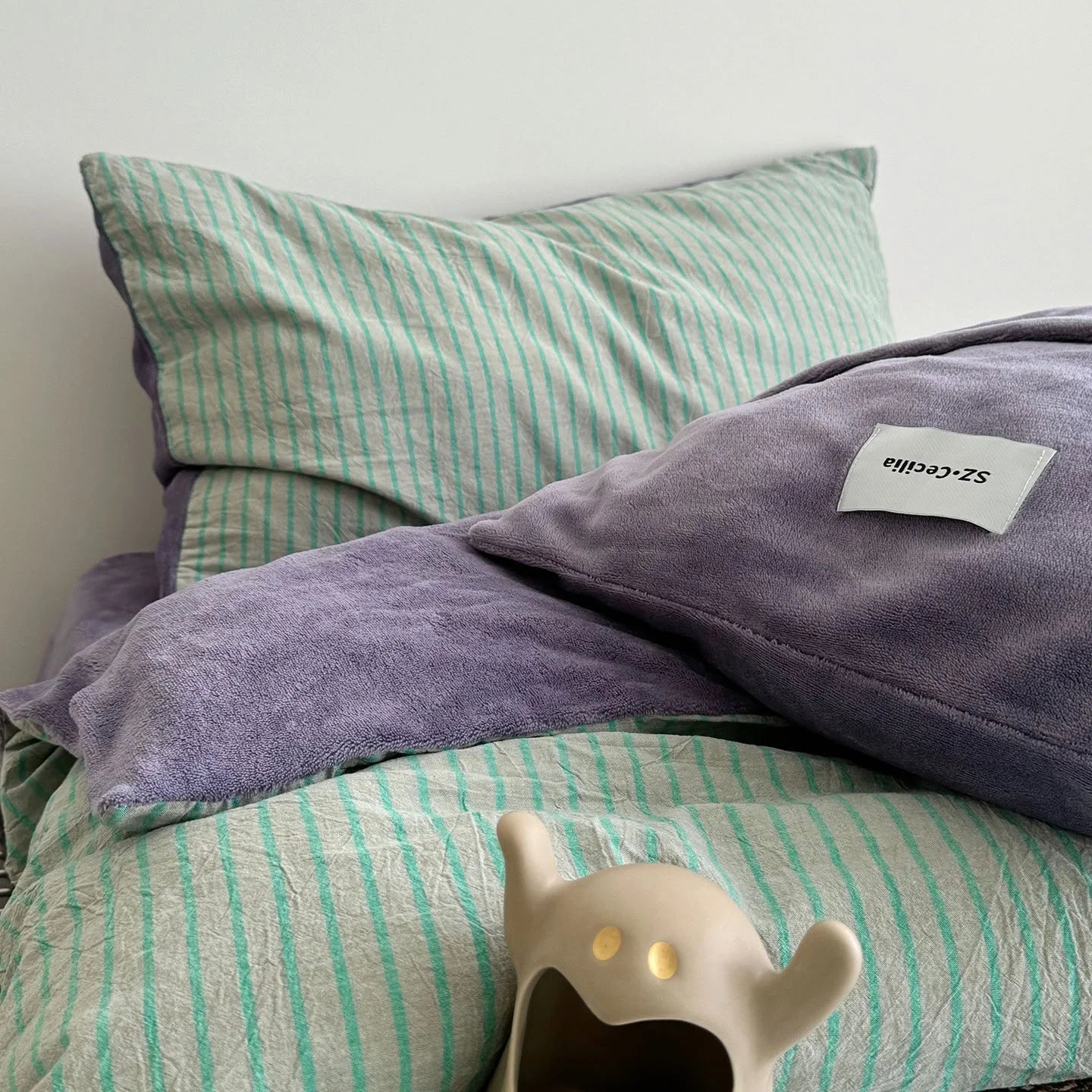 Plush Reversible Striped Flannel Fleece Bedding Set