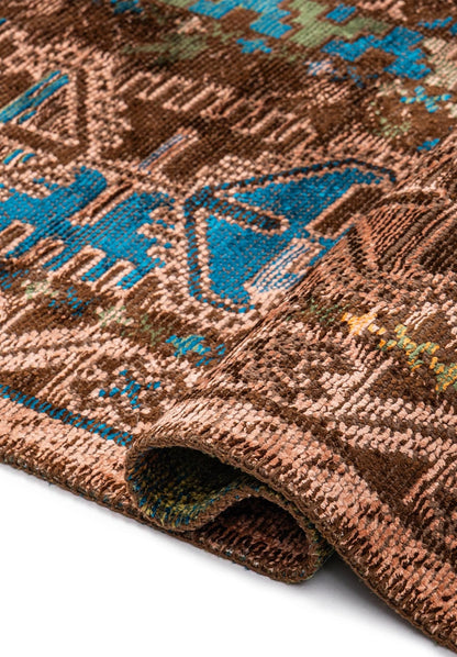 Folk Dark Brown - Cyan Rug