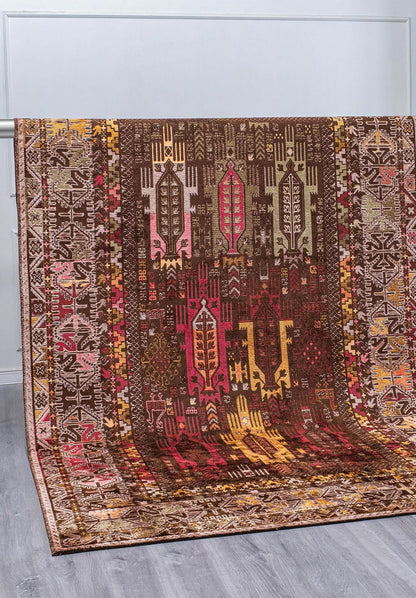 Folk Dark Brown - Magenta Rug