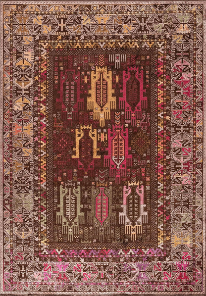 Folk Dark Brown - Magenta Rug