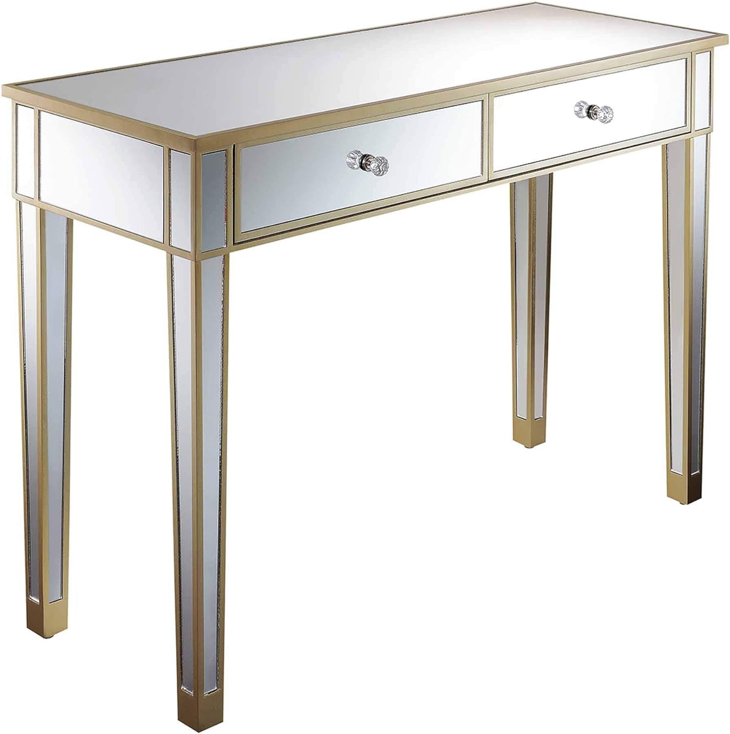 Convenience Concepts Gold Coast Mirrored Desk 42" - Console Table with 2 Drawers for Storage in Living Room, Office, Antique Silver/Mirror Furniture Home & Kitchen Home Office Desks Home Office Furniture