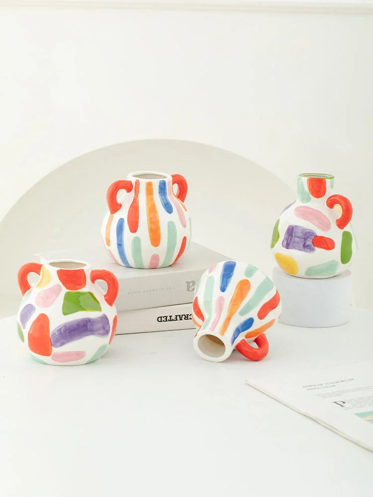 Hand-Painted Colorful Abstract Ceramic Vase