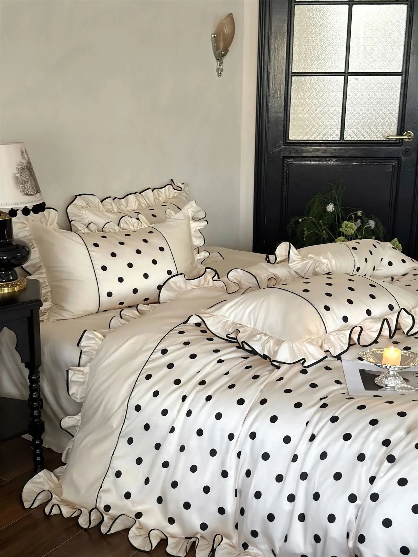 Silky Ruffled Polka Dot Tencel Bedding Set