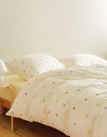 Textured Colorful Polka Dot Washed Cotton Bedding Set