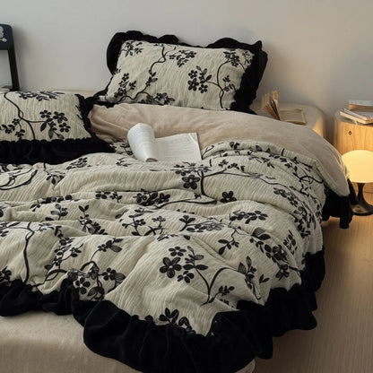 Ruffled Floral Vine Washed Cotton Bedding Set