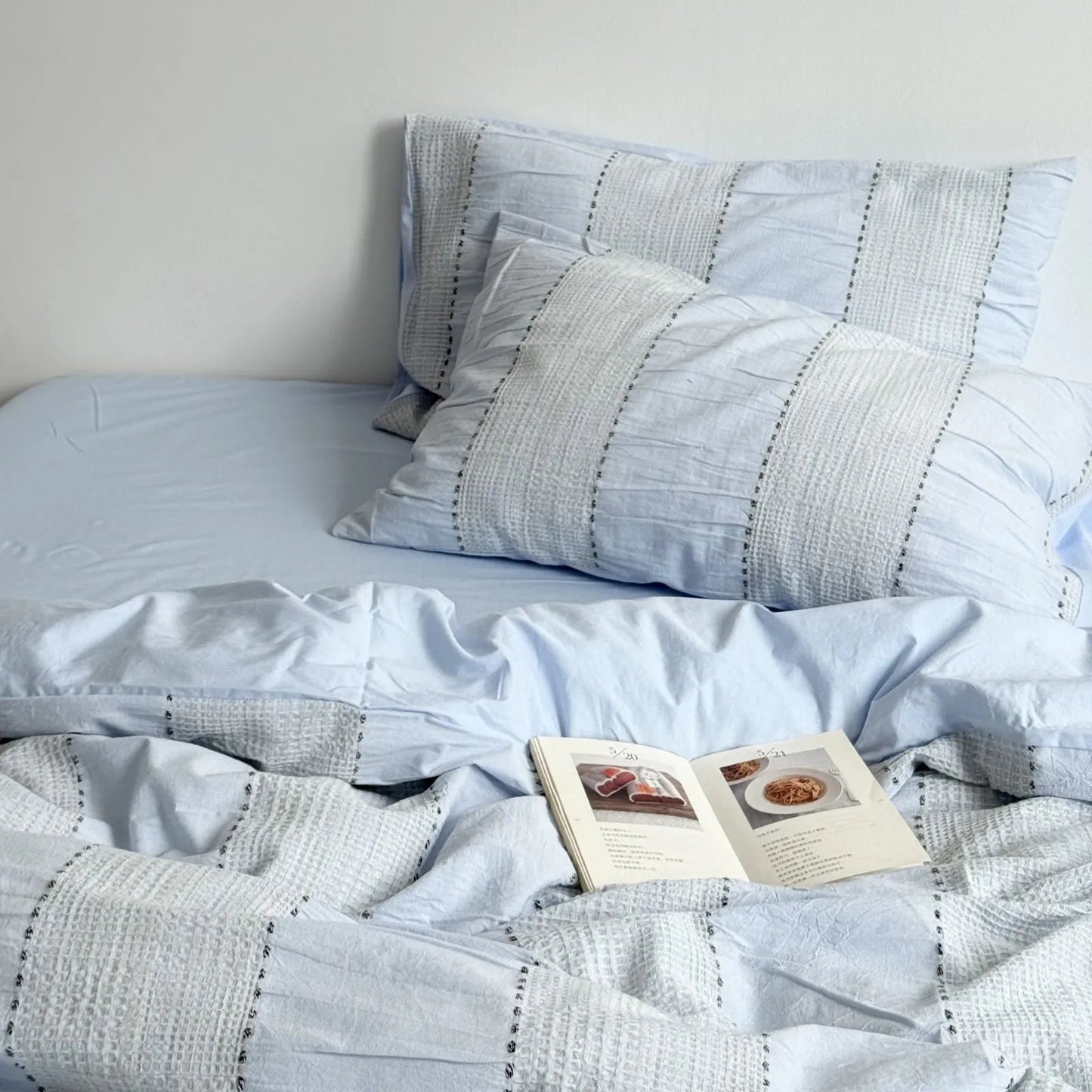 Textured Woven Stripe Washed Cotton Bedding Set