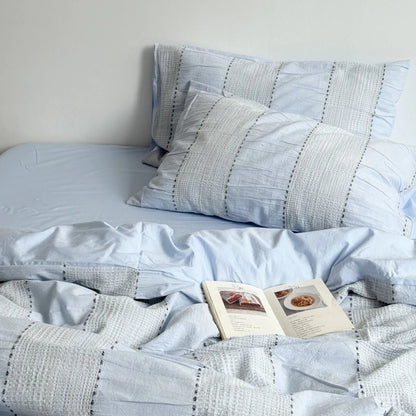 Textured Woven Stripe Washed Cotton Bedding Set