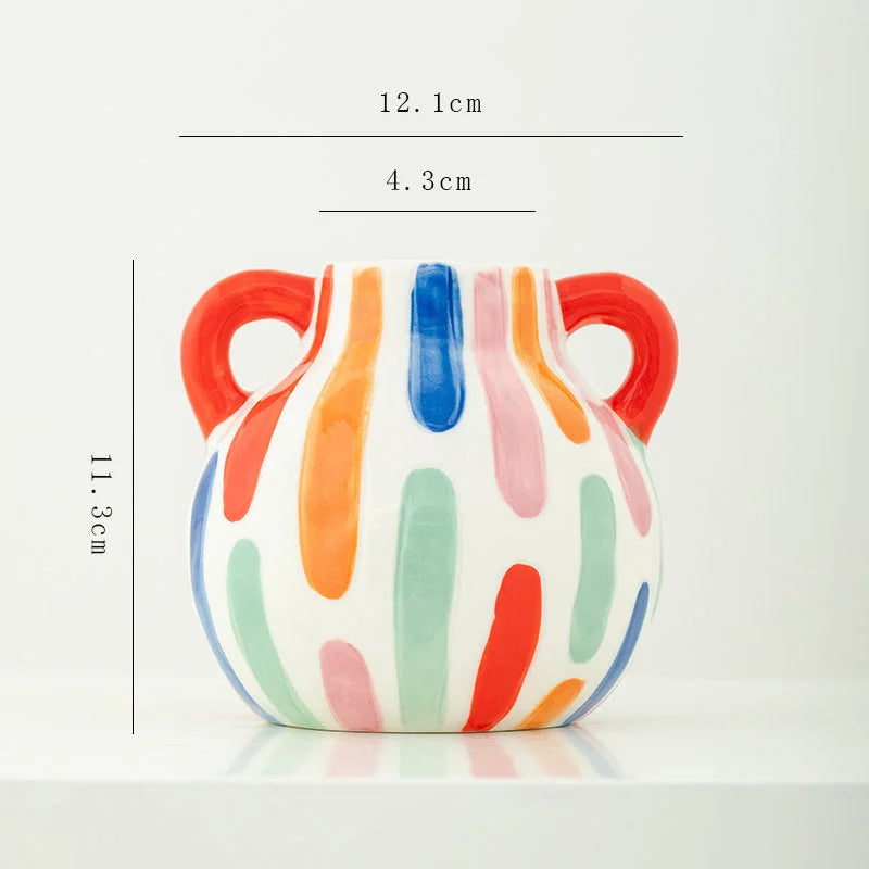 Hand-Painted Colorful Abstract Ceramic Vase