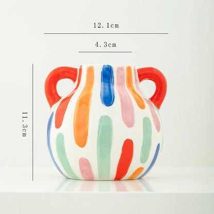 Hand-Painted Colorful Abstract Ceramic Vase