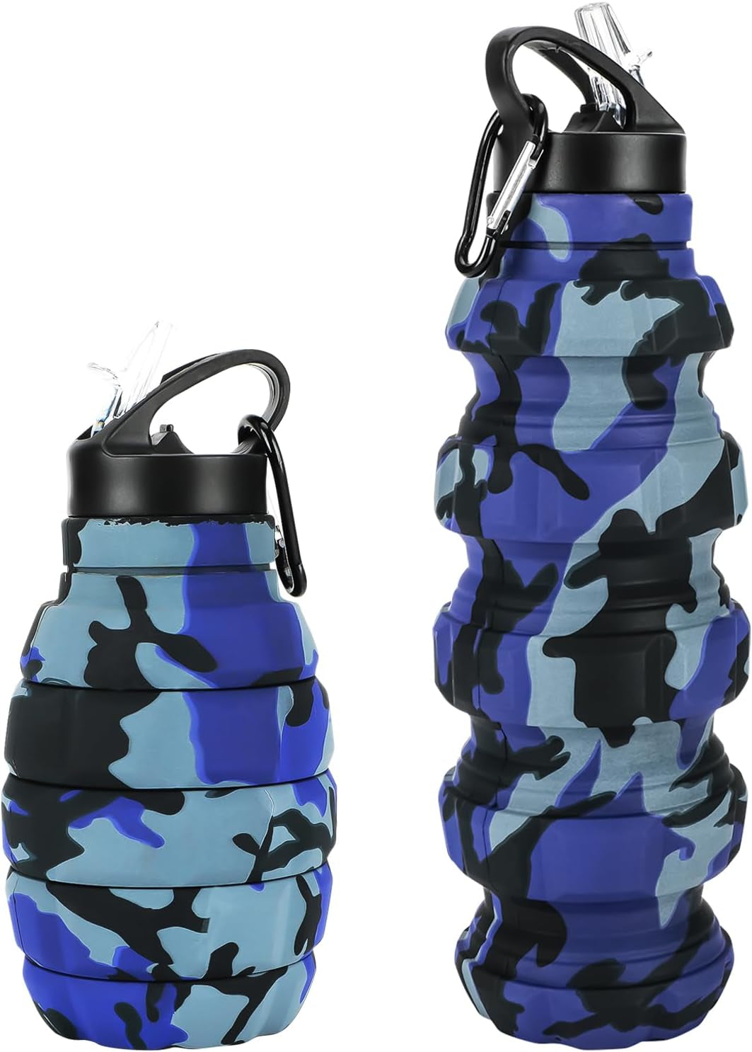 Collapsible Travel Water Bottle18Oz, Reuseable Silicone Foldable Water Bottles for Gym Camping Hiking, Portable Leak Proof Sports Water Bottle with Carabiner (Dark Gray Camouflage Cup) Sports & Outdoor Recreation Accessories Sports & Outdoors Sports Water Bottles