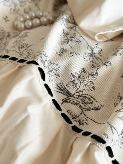 Ruffled Botanical Toile Washed Cotton Bedding Set