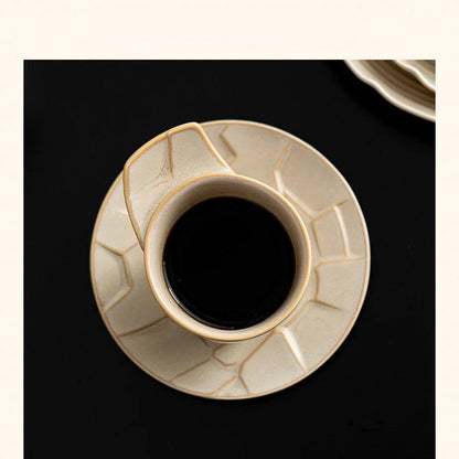 Textured Geometric Ceramic Coffee Cup & Saucer Set