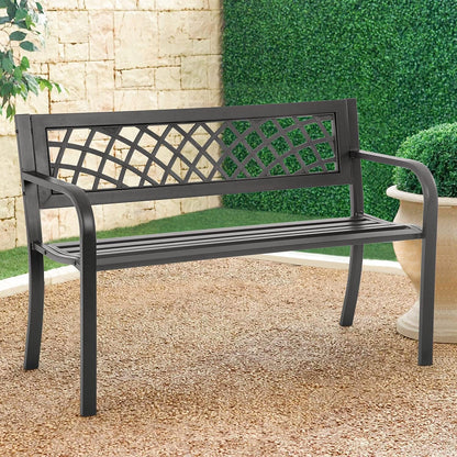 Garden Bench,Outdoor Benches,Iron Steel Frame Patio Bench with Mesh Pattern and Plastic Backrest Armrests for Lawn Yard Porch Work Entryway,Black Benches Lawn & Garden Patio Patio Furniture & Accessories Patio Seating