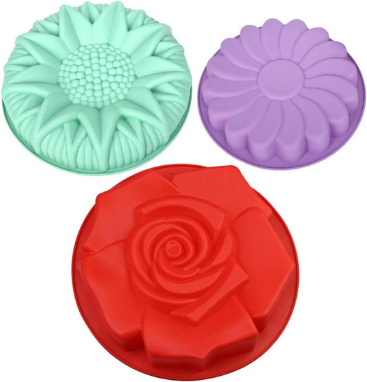 3 Pack Large Silicone Baking Molds,Danzix Rose Sunflower Whirlwind Shape Non-Stick Baking Trays for Birthday Party Cake Bread Diy-Red,Green,Purple Bakeware Cake Pans Home & Kitchen Kitchen & Dining Specialty & Novelty Cake Pans