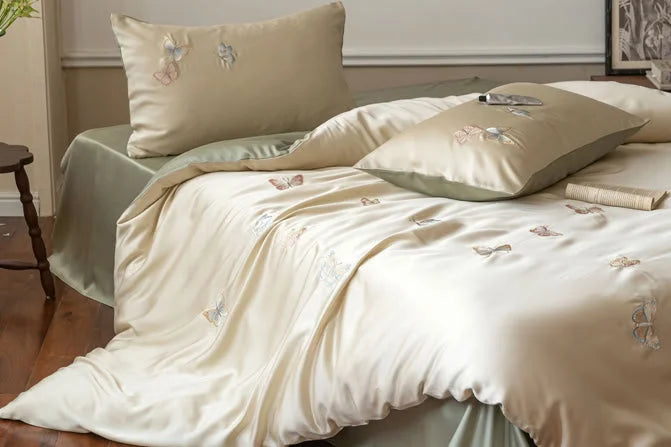 Silky Butterfly Embroidered Tencel Bedding Set