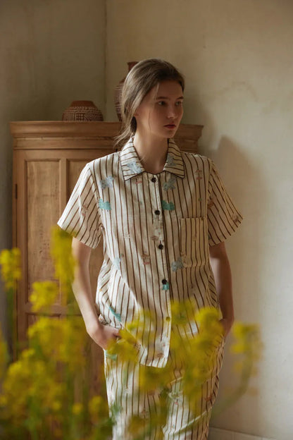 Soft Whimsical Striped Double Gauze Pajama Set