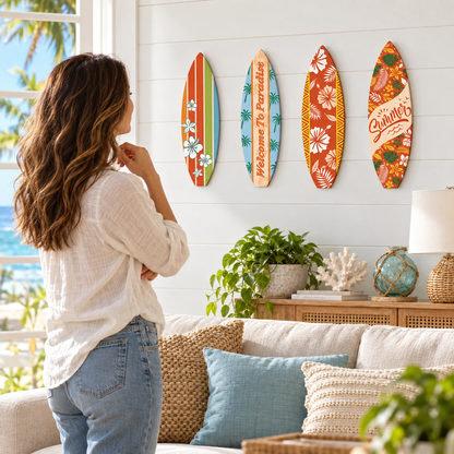 Wooden Surfboard Ocean Style Wall Decor