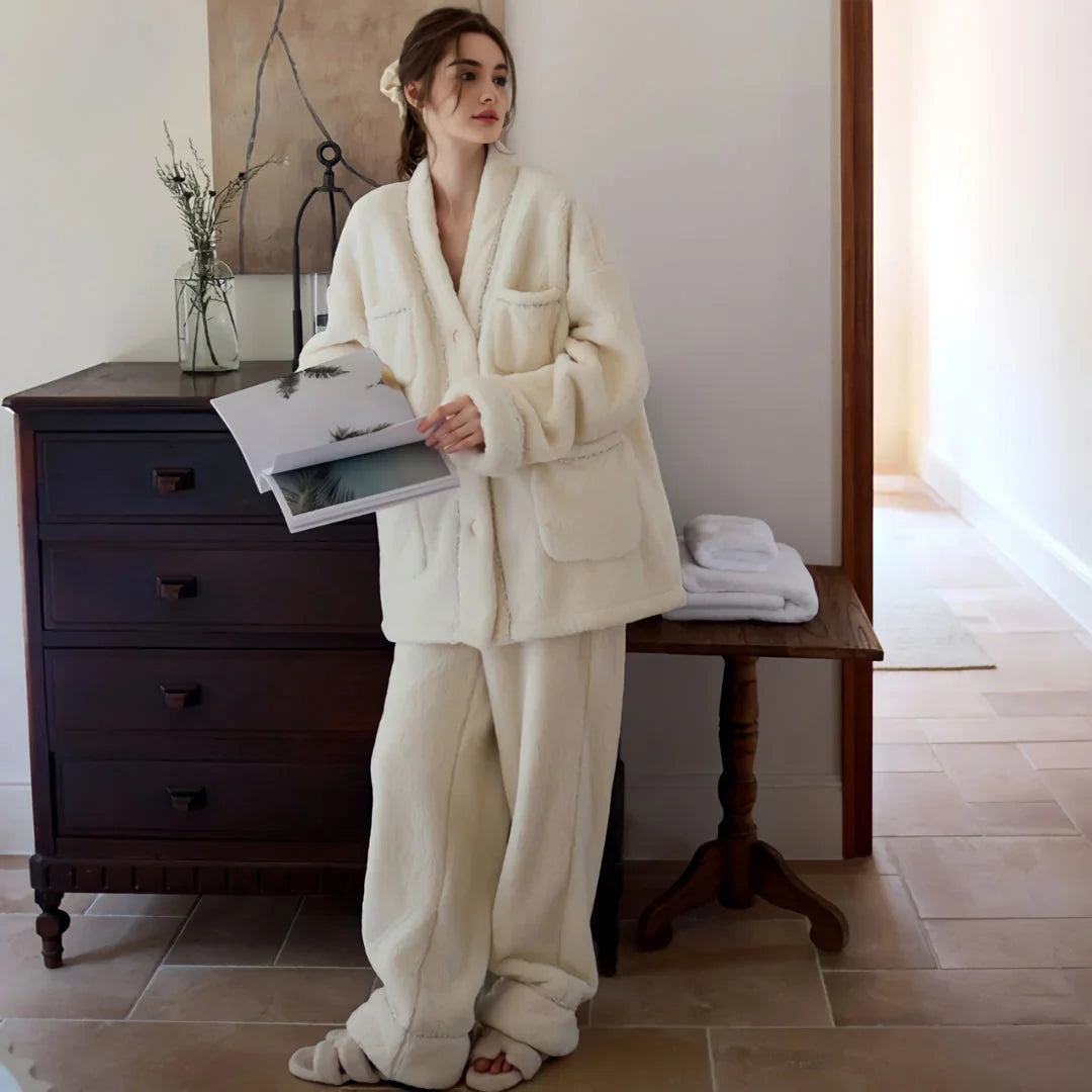 Ultra-Plush Button-Up Flannel Fleece Pajama Set