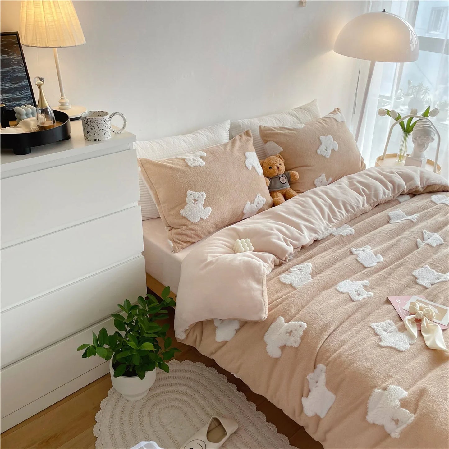Plush Teddy Bear Flannel Fleece Bedding Set