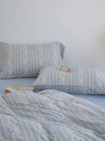 Soft Floral Stripe Washed Cotton Bedding Set