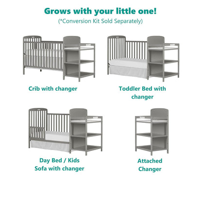 Anna 3-In-1 Full-Size Crib and Changing Table Combo in Steel Grey, Greenguard Gold Certified, Non-Toxic Finishes, Includes 1" Changing Pad, Wooden Nursery Furniture Baby Products Changing & Dressing Changing Tables Furniture Nursery