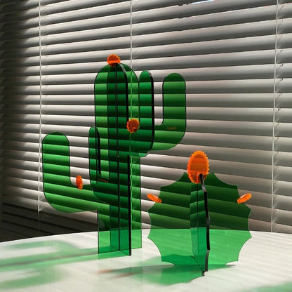 Sleek Geometric Acrylic Cactus Sculpture Set