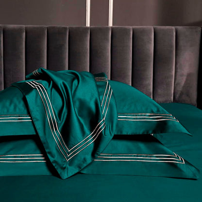 Leila Green Embroidered Edge Egyptian Cotton Bedding Set