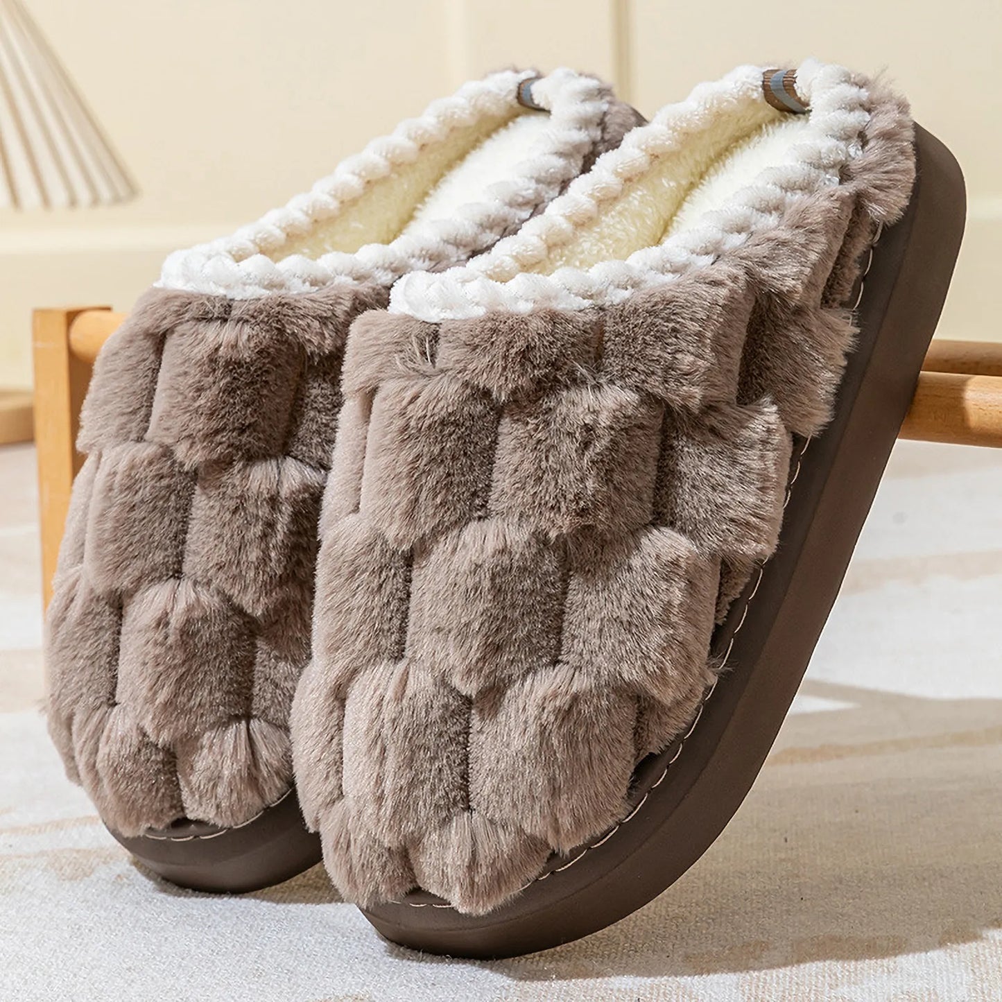 Plush Textured Cube Faux Fur House Slippers