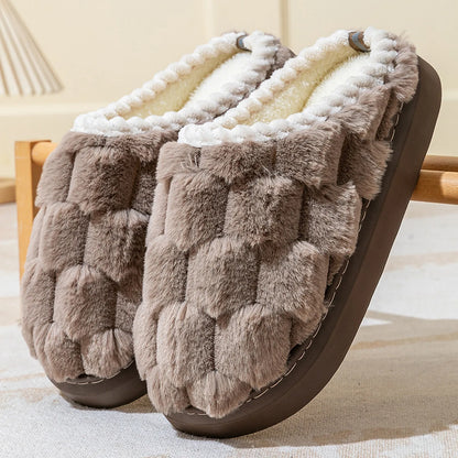 Plush Textured Cube Faux Fur House Slippers