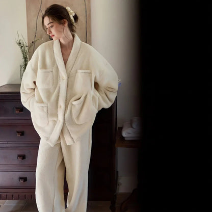 Ultra-Plush Button-Up Flannel Fleece Pajama Set