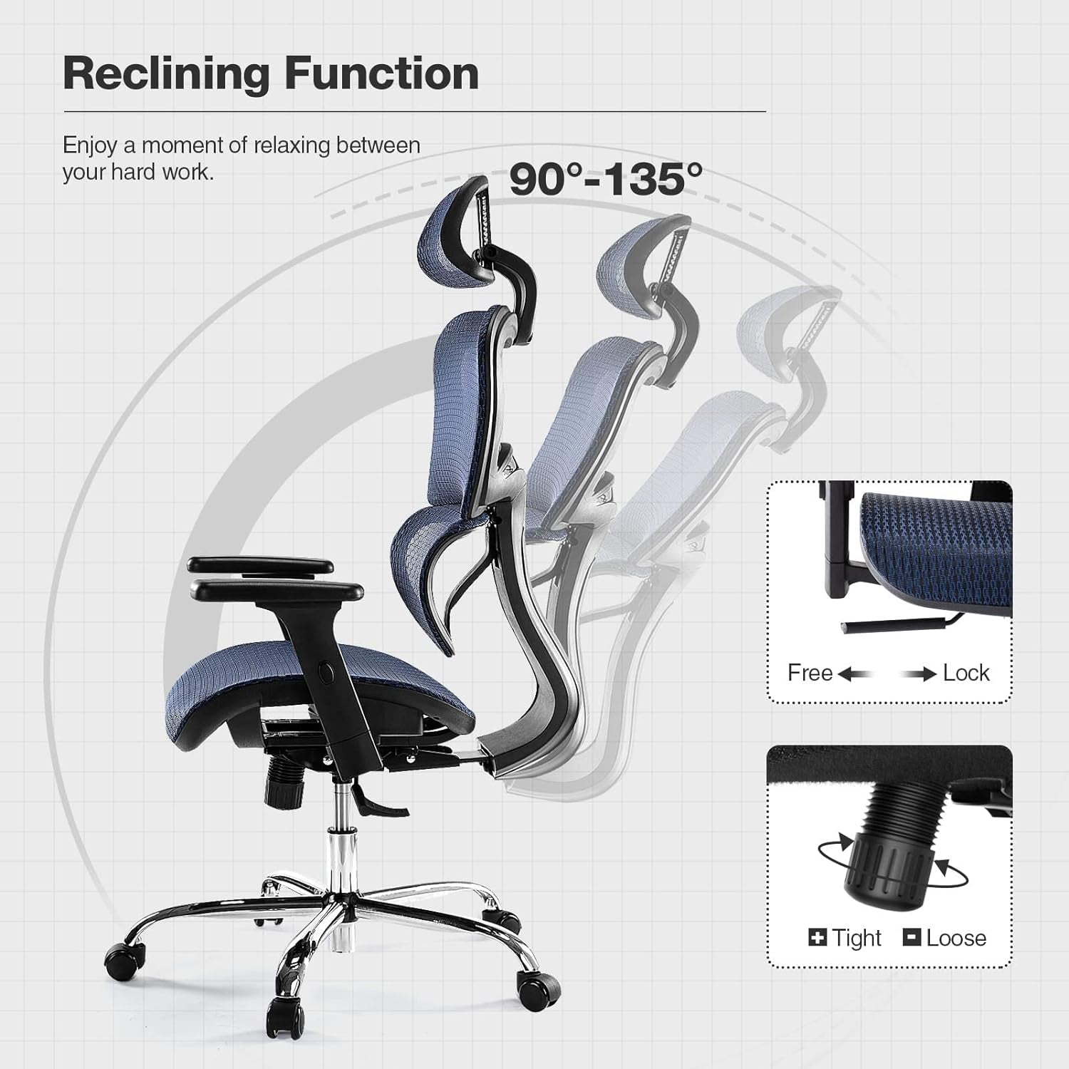 JHK Ergonomic High Back Office Chair with Headrest, Lumbar Support, Movable Armrests, Swivel Mesh Office Chair with 300 Lbs Capacity Adjustable Height for Home Office, Executive, Blue (WY-5283-BU) Chairs & Sofas Managerial & Executive Chairs Office Furniture & Lighting Office Products