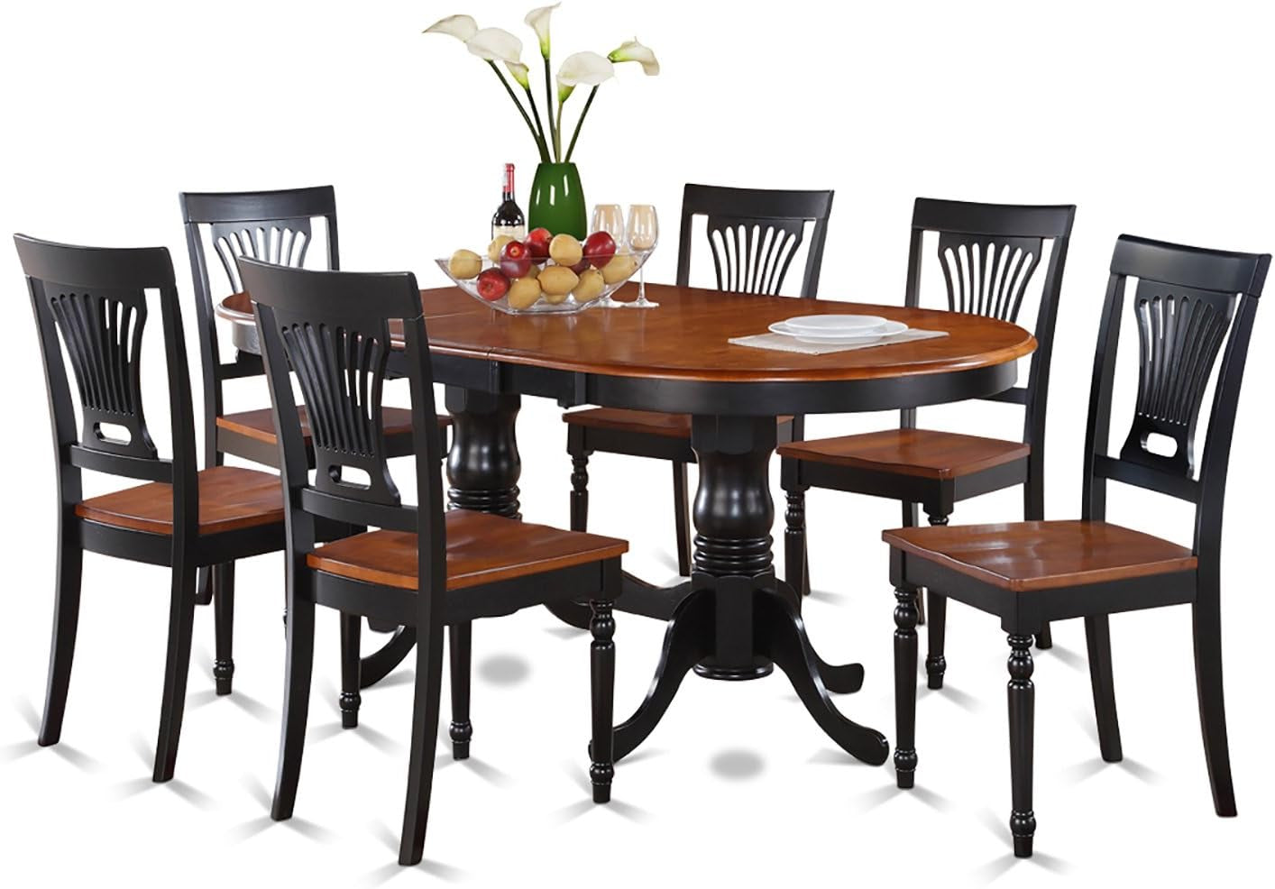 East West Furniture PLAI7-BLK-W 7 Piece Dining Room Table Set Consist of an Oval Kitchen Table with Butterfly Leaf and 6 Dining Chairs, 42X78 Inch, Black & Cherry Dining Room Furniture Furniture Home & Kitchen Table & Chair Sets