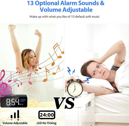 Digital Alarm Clock for Bedroom, Heavy Sleepers, LED Large Number Mirror Display with USB Charger, Loud Dual Alarm Clock with Snooze, Easy to Set, Adjustable Brightness