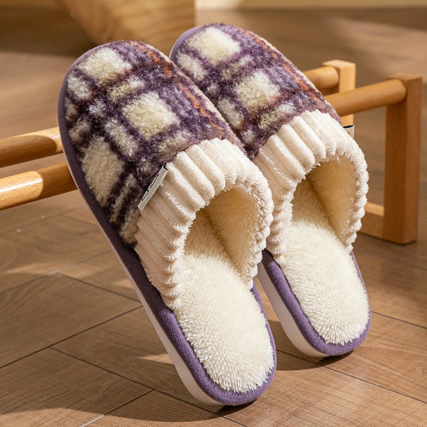 Plush Tartan Plaid Sherpa House Slippers