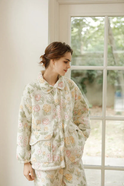 Plush Floral Flannel Fleece Pajama