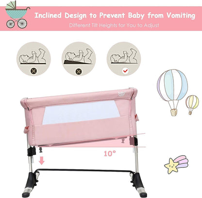 BABY JOY Bedside Bassinet, Co Sleeper Portable Crib W/Travel Bag, Detachable & Washable Mattress, Breathable Mesh, Newborn Infant Baby Bed, Height & Angle Adjustable (Pink) Baby Products Bassinets Bedside Cribs Furniture Infant & Toddler Beds Nursery