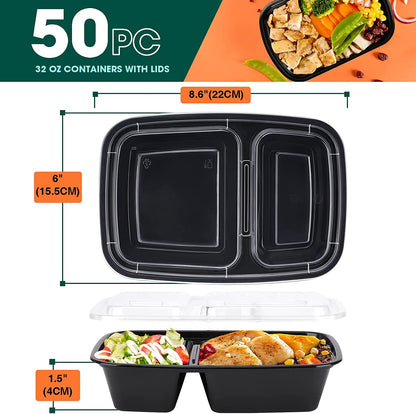 Glotoch 50 Pack 32 Oz Meal Prep Containers Reusable, 2 Compartment Food Containers with Lids to Go Containers, Lunch-Microwave,Freezer,Dishwasher Safe Boxes Disposables Food Service Equipment & Supplies Industrial & Scientific Take Out Containers