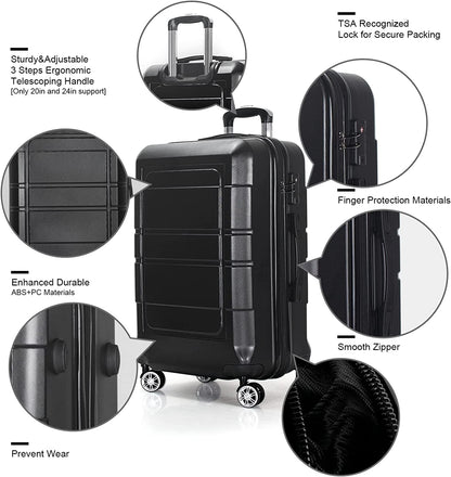 NIUTA 3 Piece Luggage Sets TSA Lock and 20"/24"/28"- Black Clothing Luggage Luggage & Bags Luggage & Travel Gear Luggage Sets Shoes & Jewelry Suitcases