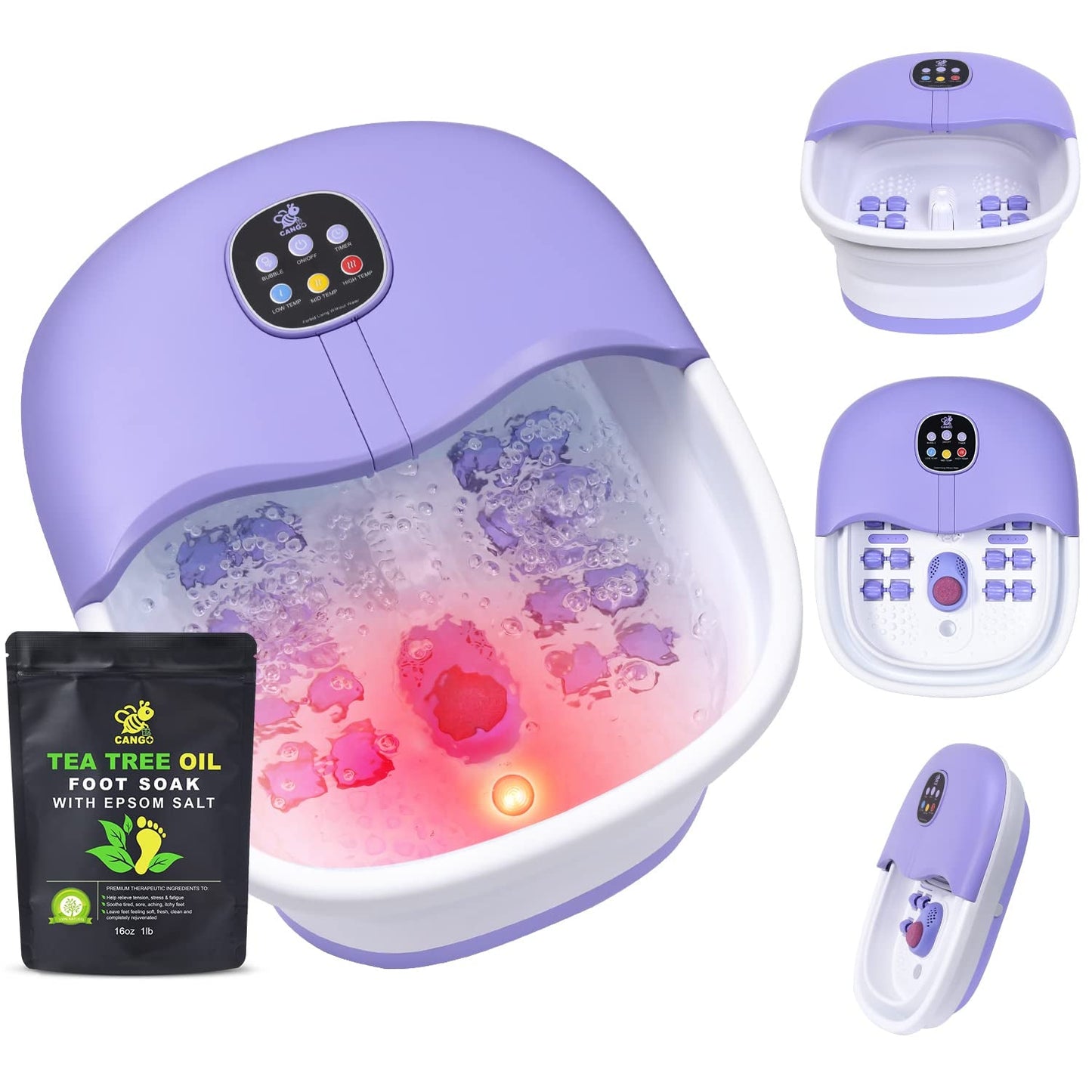 Foot Spa Bath Massager with Heat Bubbles and Vibration Massage and Jets, 16OZ Tea Tree Oil Foot Soak Epsom Salt, Collapsible Foot Bath Spa Bucket with Infrared Light & Remote Control - Purple Beauty & Personal Care Foot Foot Baths & Spas Hand & Nail Care Tools & Accessories