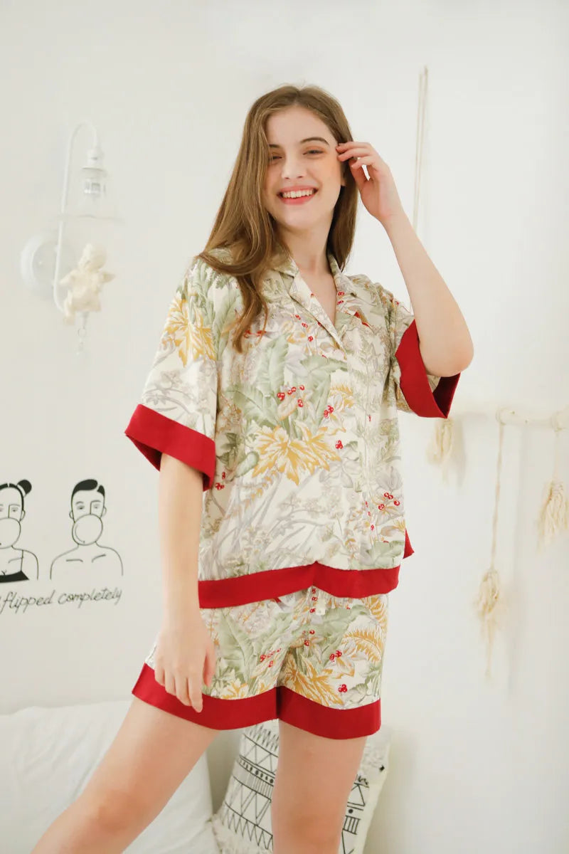 Silky Festive Berry Botanical Cotton Sateen Pajama Set