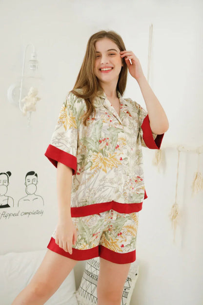 Silky Festive Berry Botanical Cotton Sateen Pajama Set