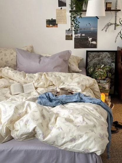 Soft Wisteria Floral Washed Cotton Bedding Set
