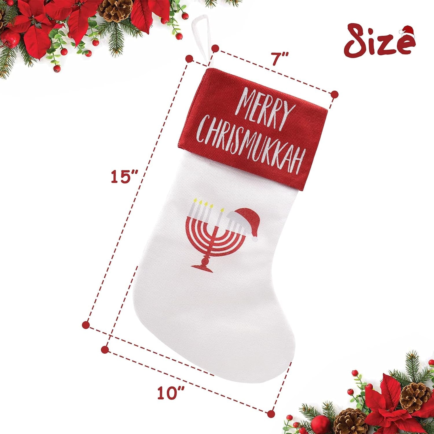 Merry Chrismukkah Stocking Hanukkah Christmas Stockings, 10'' X 15'' Burlap Gift Storage Sock Chanukah Xmas Party Decorations Classic Elements Design Including Menorah, Santa Hat, Christmas Tree Holders Home & Kitchen Seasonal Décor Stockings & Holders