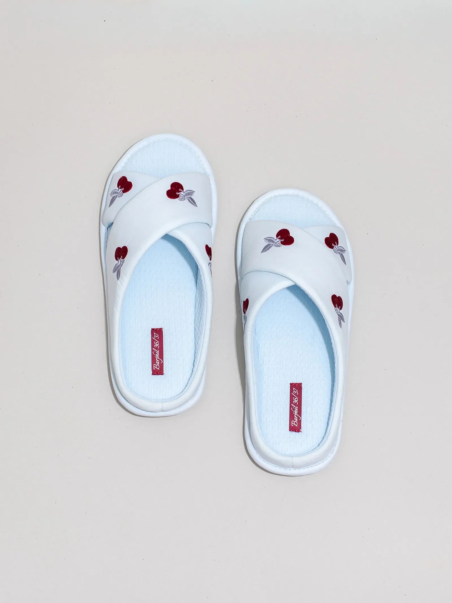 Soft Embroidered Cherry Plush House Slippers