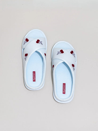 Soft Embroidered Cherry Plush House Slippers