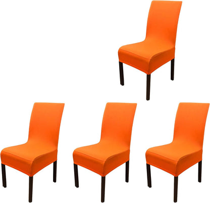 4 Pieces Spandex Stretch Washable Dining Room Chair Cover Protector Seat Slipcovers for All Seasons (Orange, 4) Dining Chair Slipcovers Home & Kitchen Home Décor Products Slipcovers