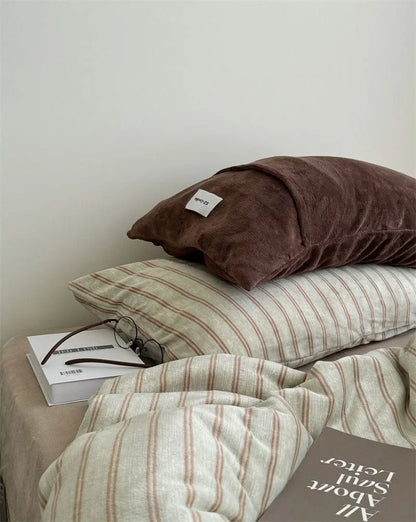 Plush Pinstripe Flannel Fleece Bedding Set