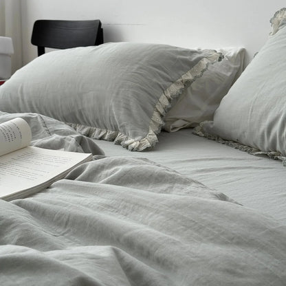 Soft Embroidered Lace Ruffle Cotton Bedding Set